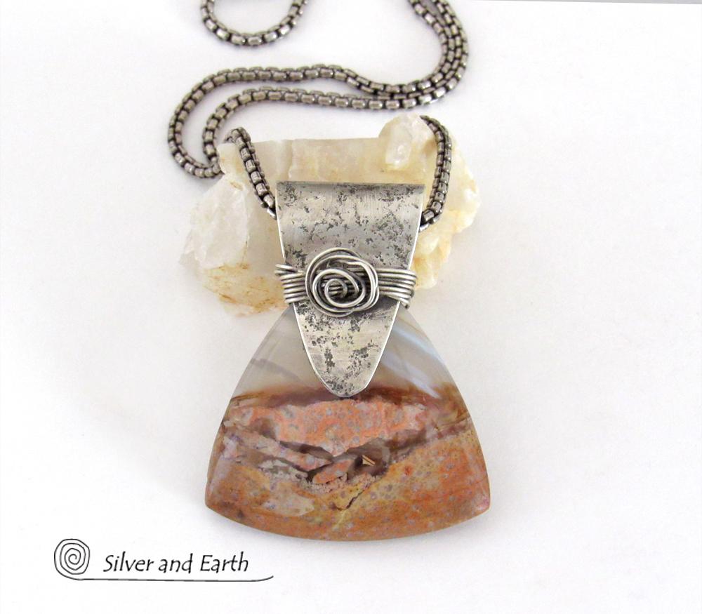 Desert Landscape Agate Sterling Silver Pendant Necklace - Handcrafted Artisan Sterling & Gemstone Jewelry