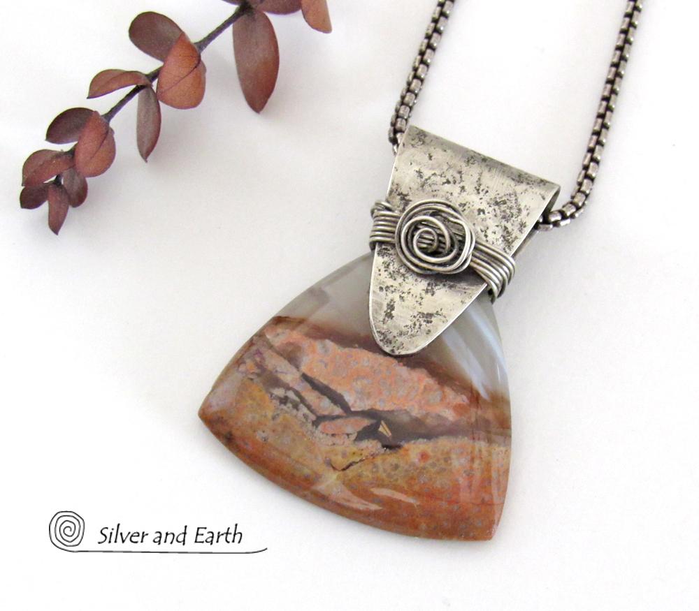 Desert Landscape Agate Sterling Silver Pendant Necklace - Handcrafted Artisan Sterling & Gemstone Jewelry