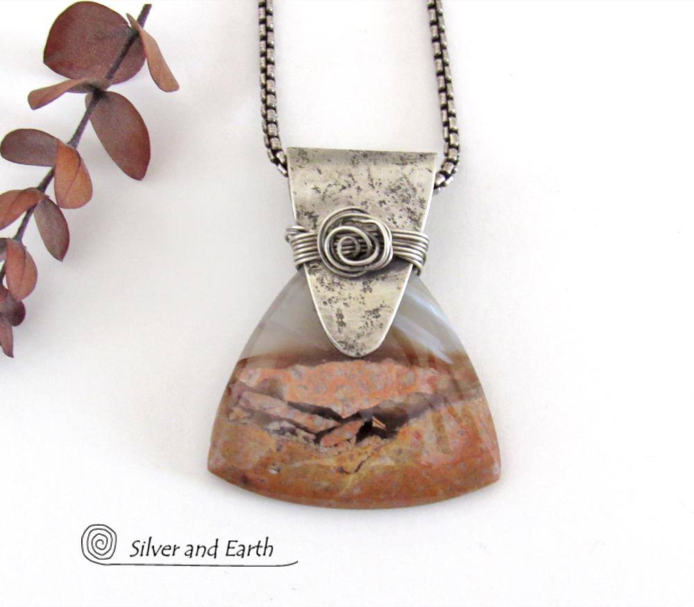 Desert Landscape Agate Sterling Silver Pendant Necklace - Handcrafted Artisan Sterling & Gemstone Jewelry