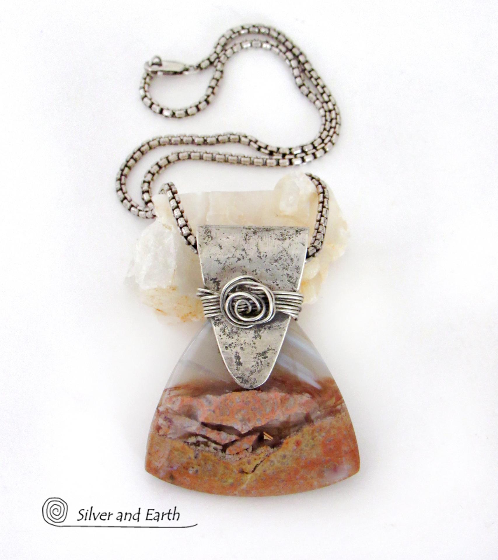 Desert Landscape Agate Sterling Silver Pendant Necklace - Handcrafted Artisan Sterling & Gemstone Jewelry