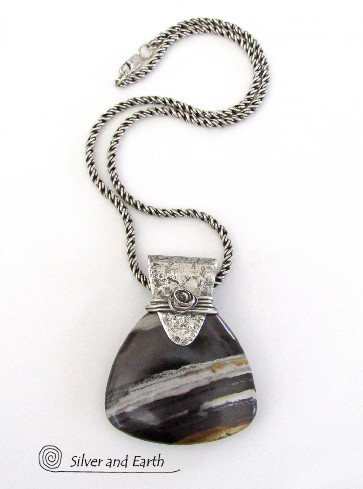 Petrified Wood Sterling Silver Necklace - Unique Organic Natural Earthy Jewelry