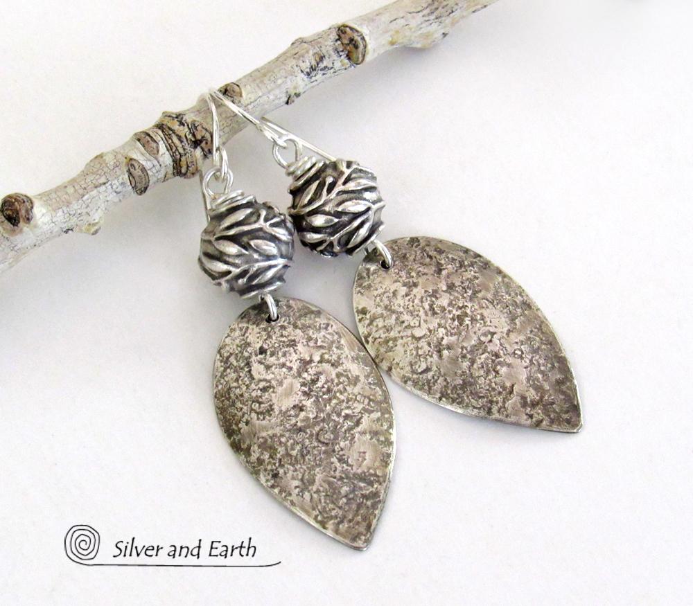 Modern Sterling Silver Leaf Earrings -  Nature Jewelry Gifts for Women