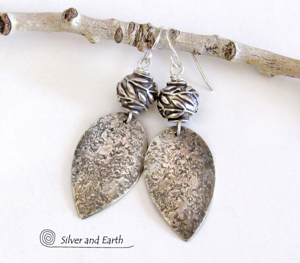 Modern Sterling Silver Leaf Earrings -  Nature Jewelry Gifts for Women