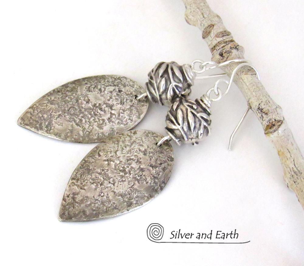 Modern Sterling Silver Leaf Earrings -  Nature Jewelry Gifts for Women