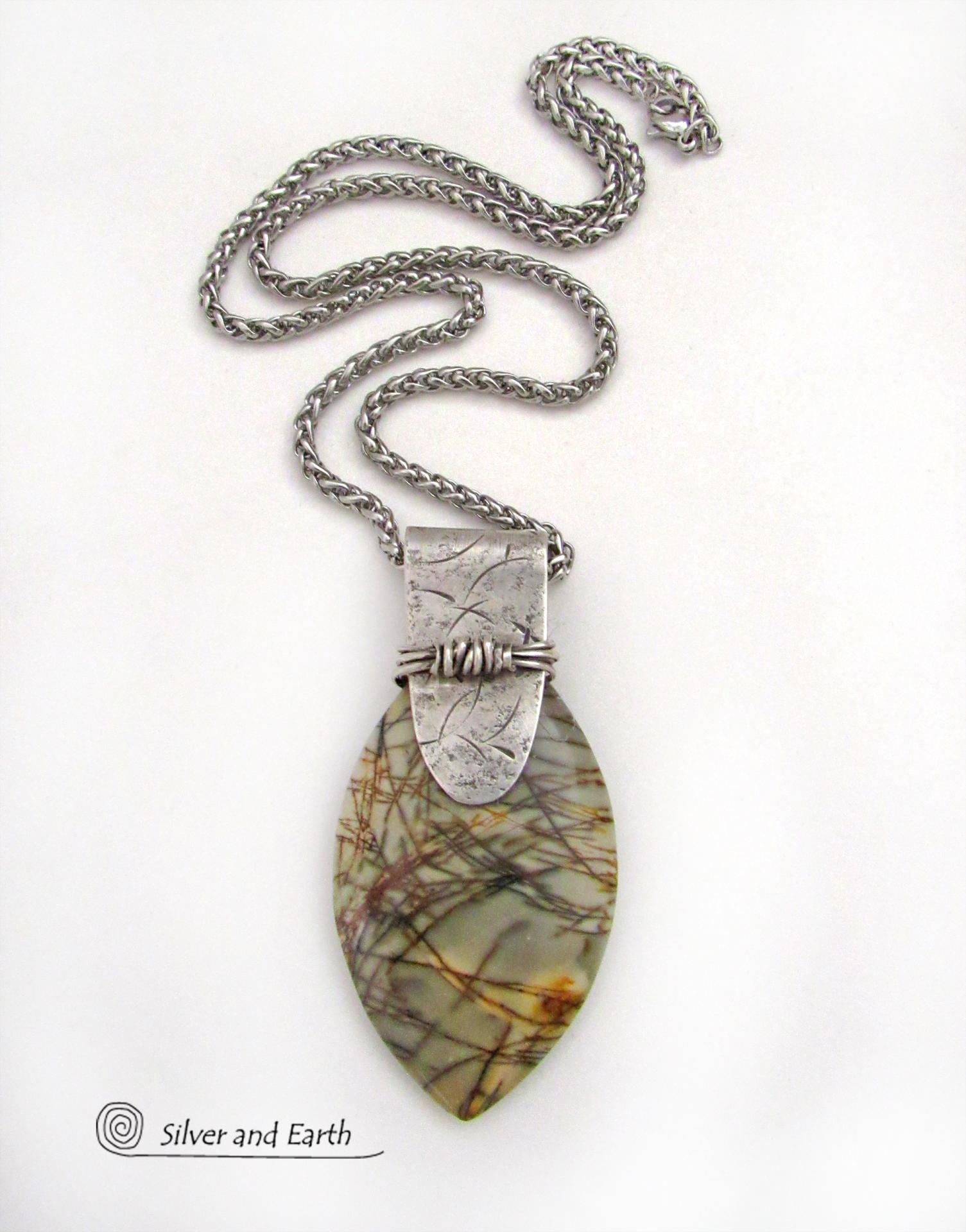 Picasso Jasper Sterling Silver Pendant Necklace - Unique Handcrafted Earthy Natural Gemstone Jewelry