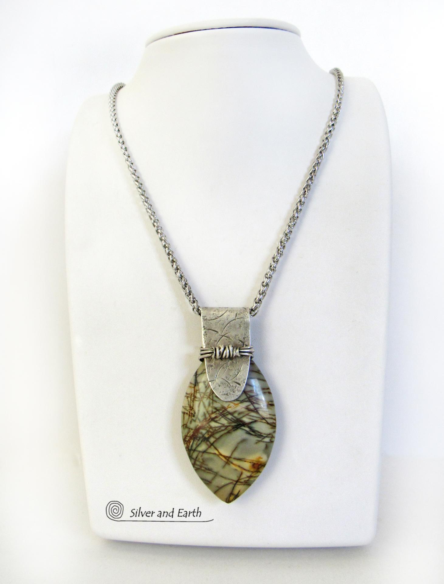 Picasso Jasper Sterling Silver Pendant Necklace - Unique Handcrafted Earthy Natural Gemstone Jewelry