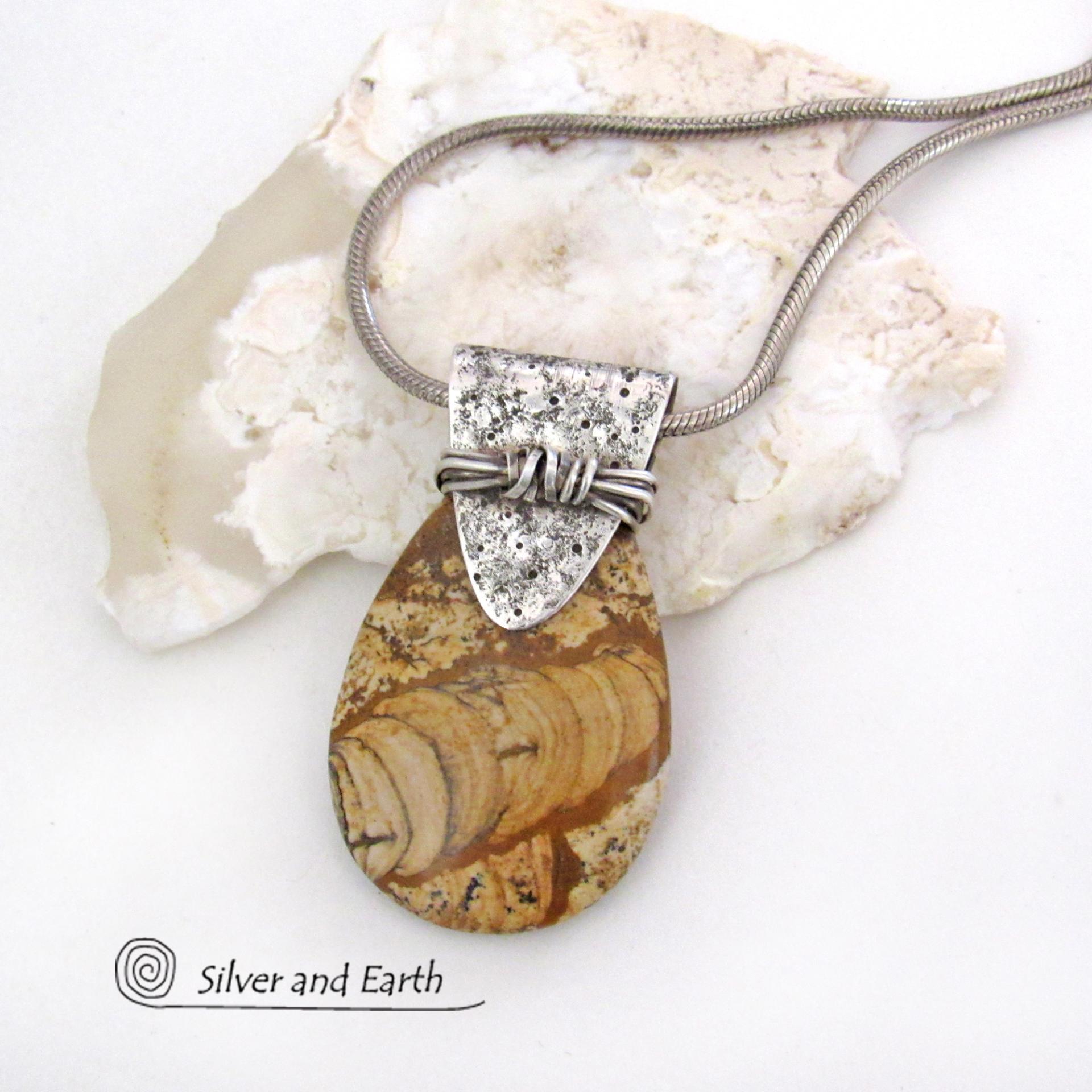 Picture Jasper Sterling Silver Necklace - One of a Kind Earthy Natural Stone Jewelry