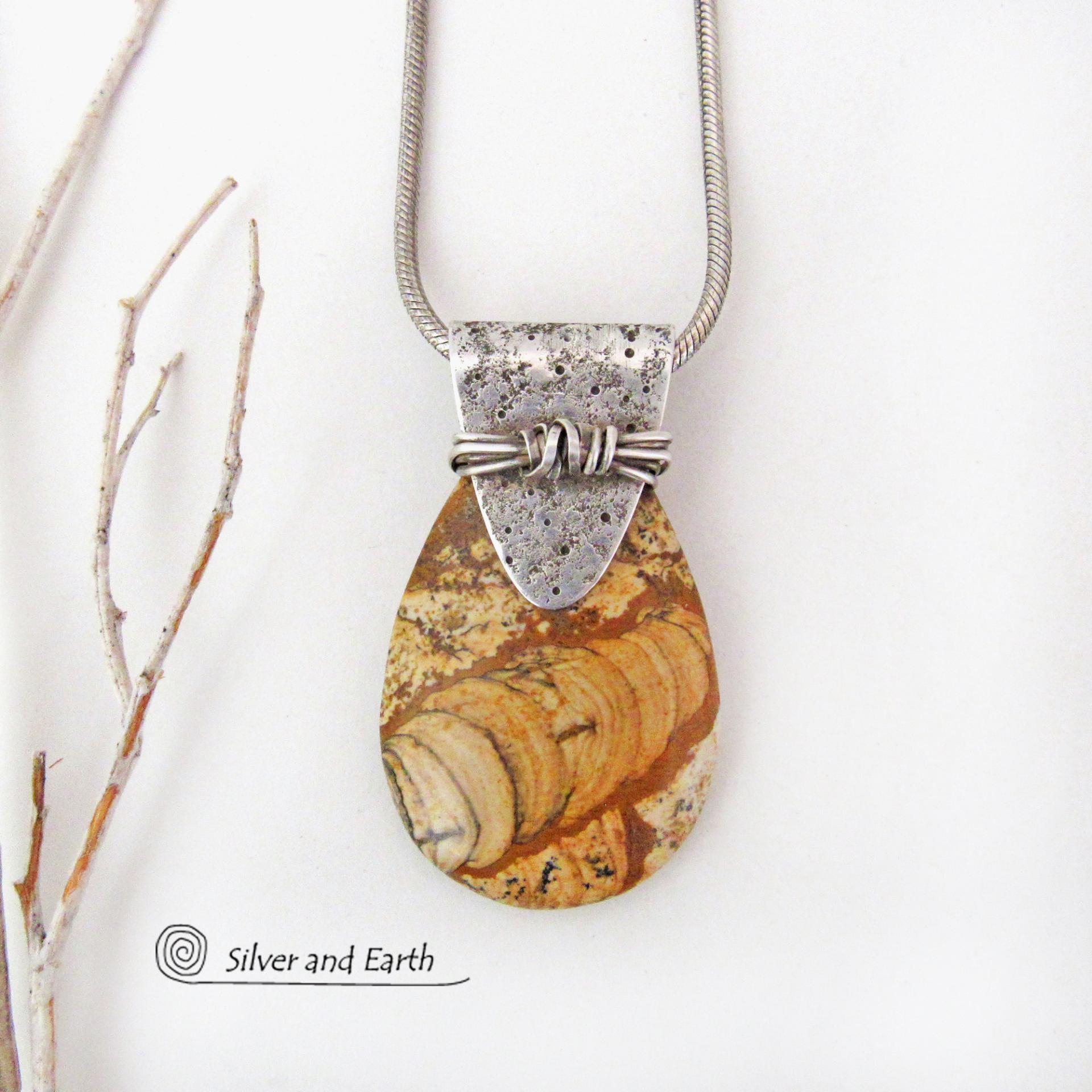 Picture Jasper Sterling Silver Necklace - One of a Kind Earthy Natural Stone Jewelry