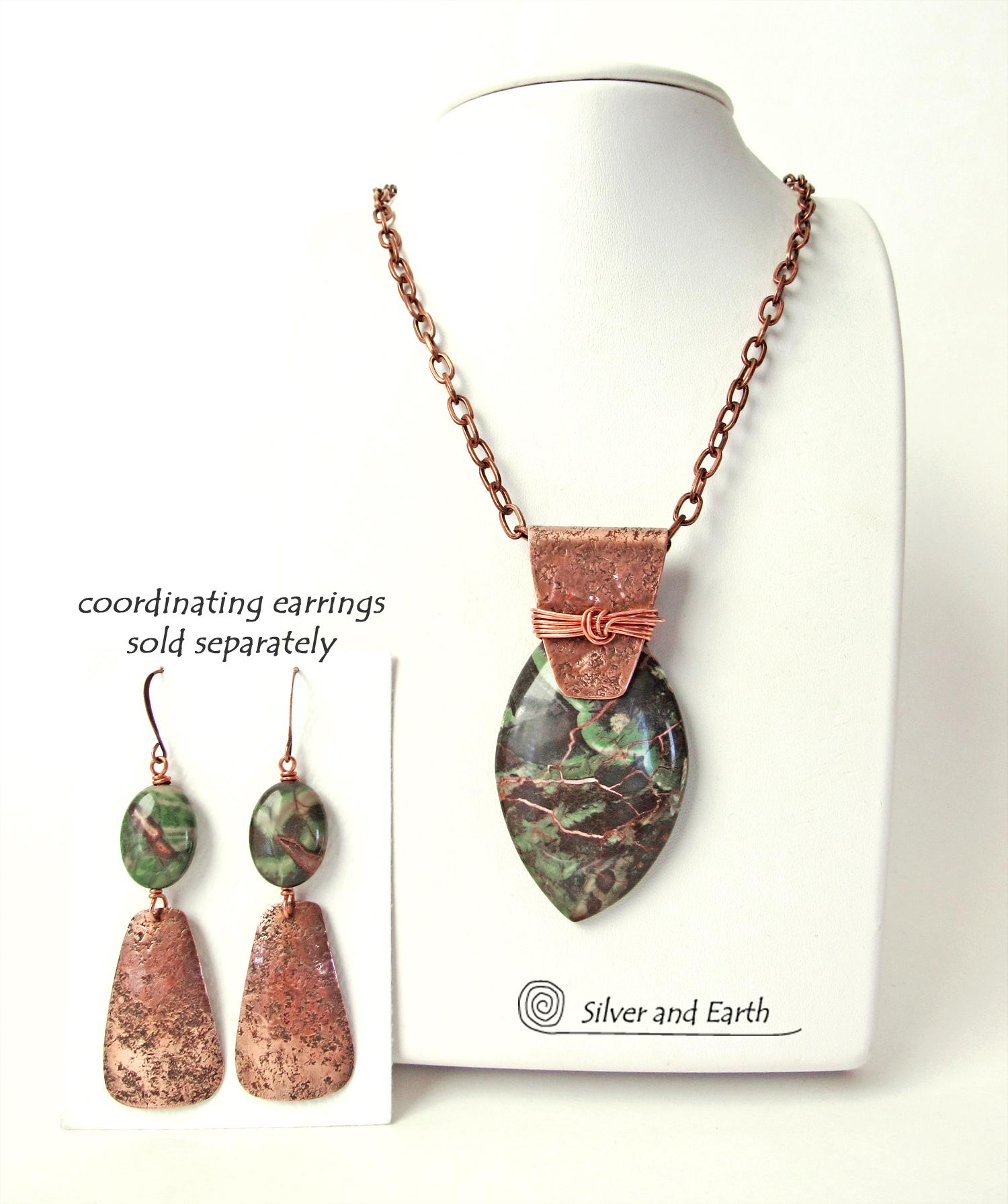 Green Rhyolite Jasper & Copper Necklace - One of  Kind Stone Jewelry