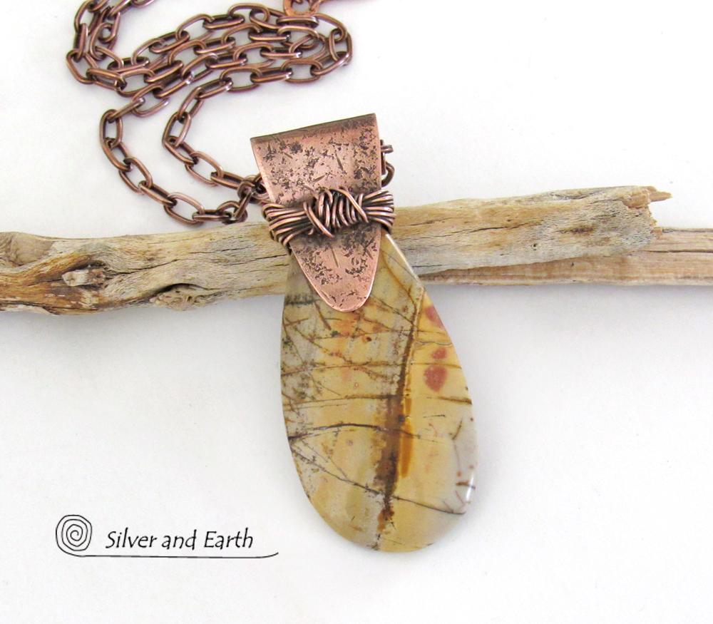 Red Creek Jasper Copper Necklace - One of a Kind Earthy Natural Stone Jewelry