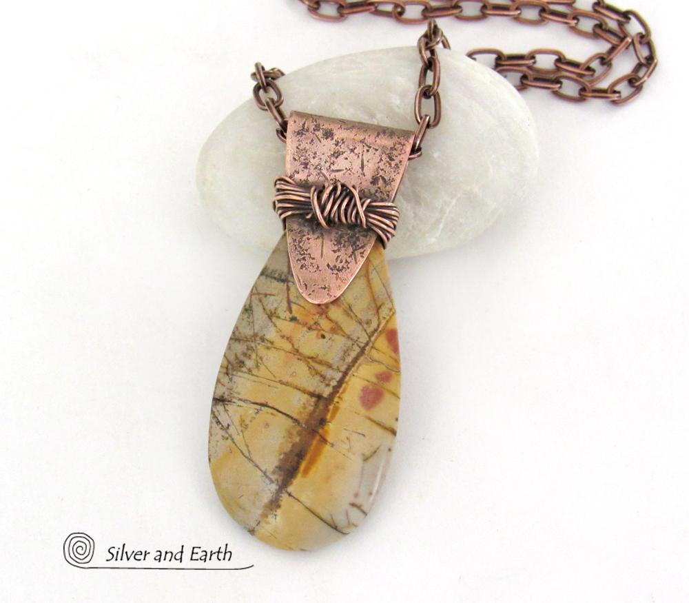 Red Creek Jasper Copper Necklace - One of a Kind Earthy Natural Stone Jewelry