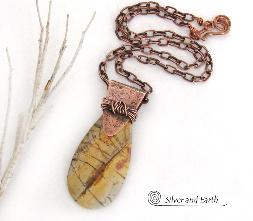 Red Creek Jasper Copper Necklace - One of a Kind Earthy Natural Stone Jewelry