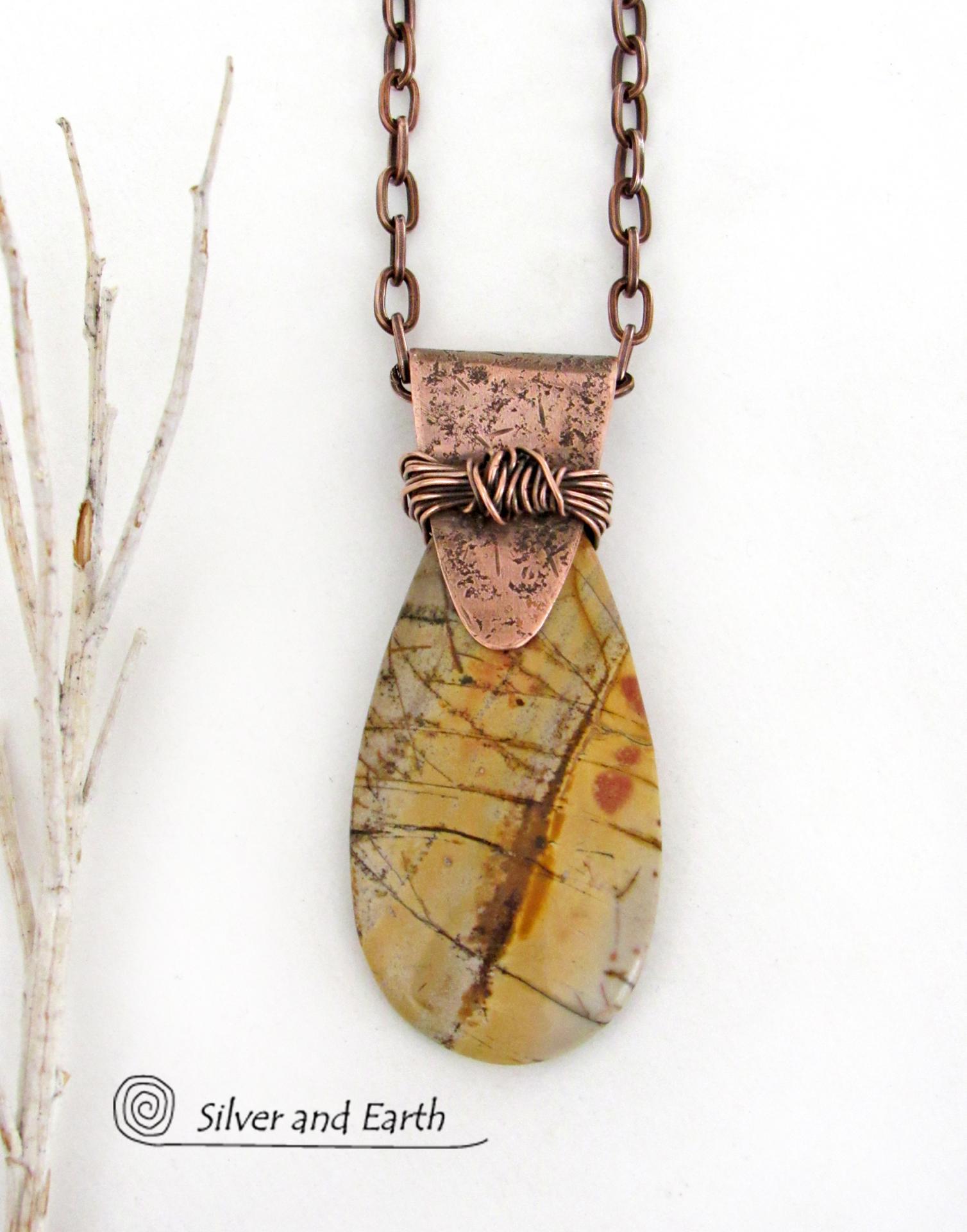 Red Creek Jasper Copper Necklace - One of a Kind Earthy Natural Stone Jewelry