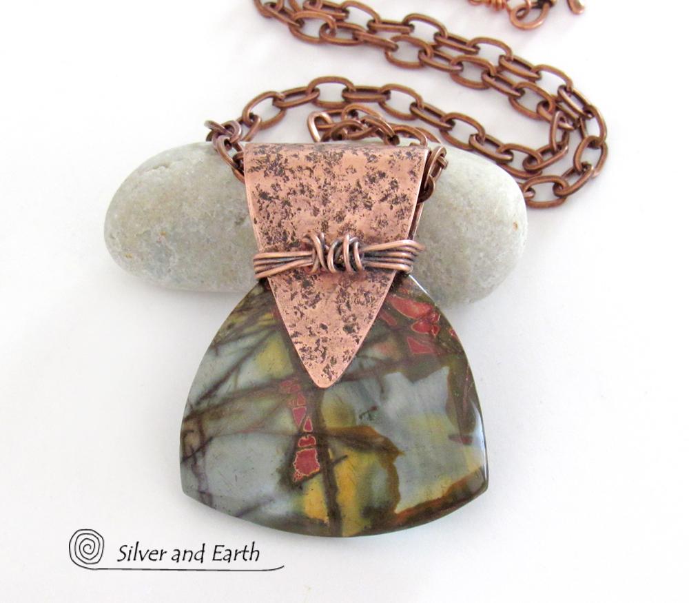 Red Creek Jasper & Copper Pendant Necklace - Artisan Handcrafted One of Kind Natural Stone Jewelry