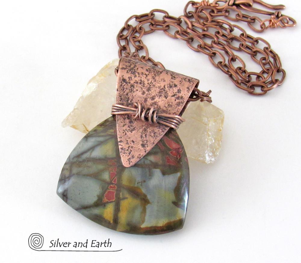 Red Creek Jasper & Copper Pendant Necklace - Artisan Handcrafted One of Kind Natural Stone Jewelry