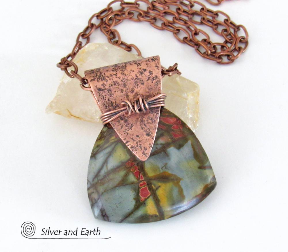 Red Creek Jasper & Copper Pendant Necklace - Artisan Handcrafted One of Kind Natural Stone Jewelry