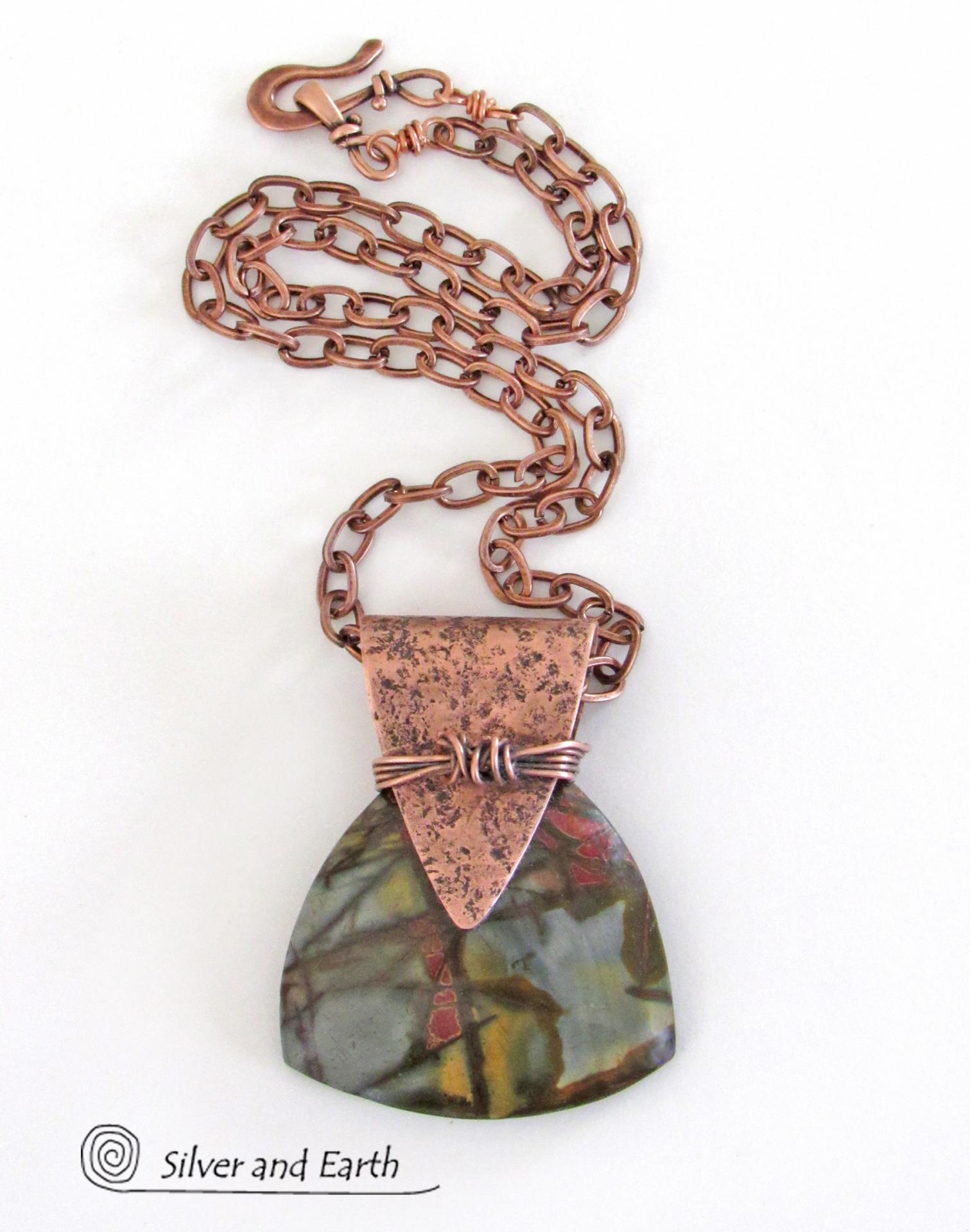 Red Creek Jasper & Copper Pendant Necklace - Artisan Handcrafted One of Kind Natural Stone Jewelry