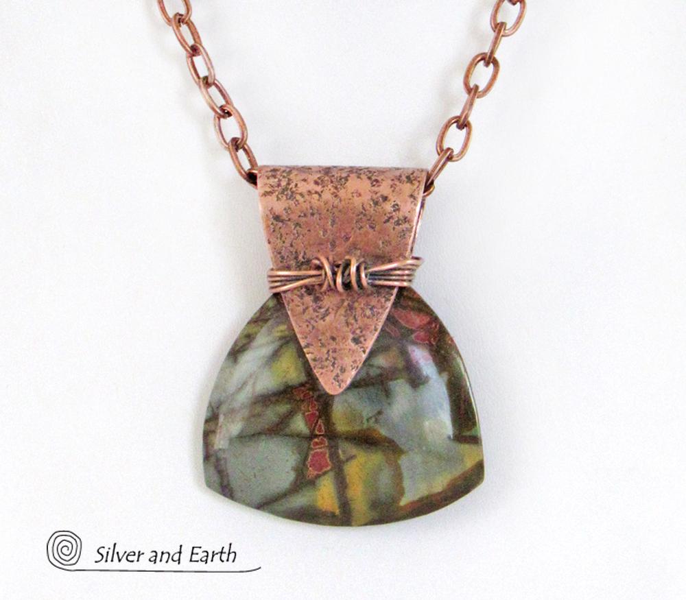 Red Creek Jasper & Copper Pendant Necklace - Artisan Handcrafted One of Kind Natural Stone Jewelry