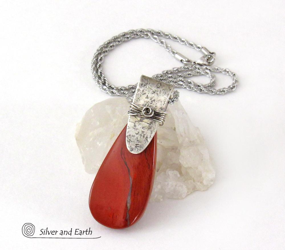 Red Jasper Sterling Silver Pendant Necklace - Artisan Handcrafted Silver & Gemstone Jewelry