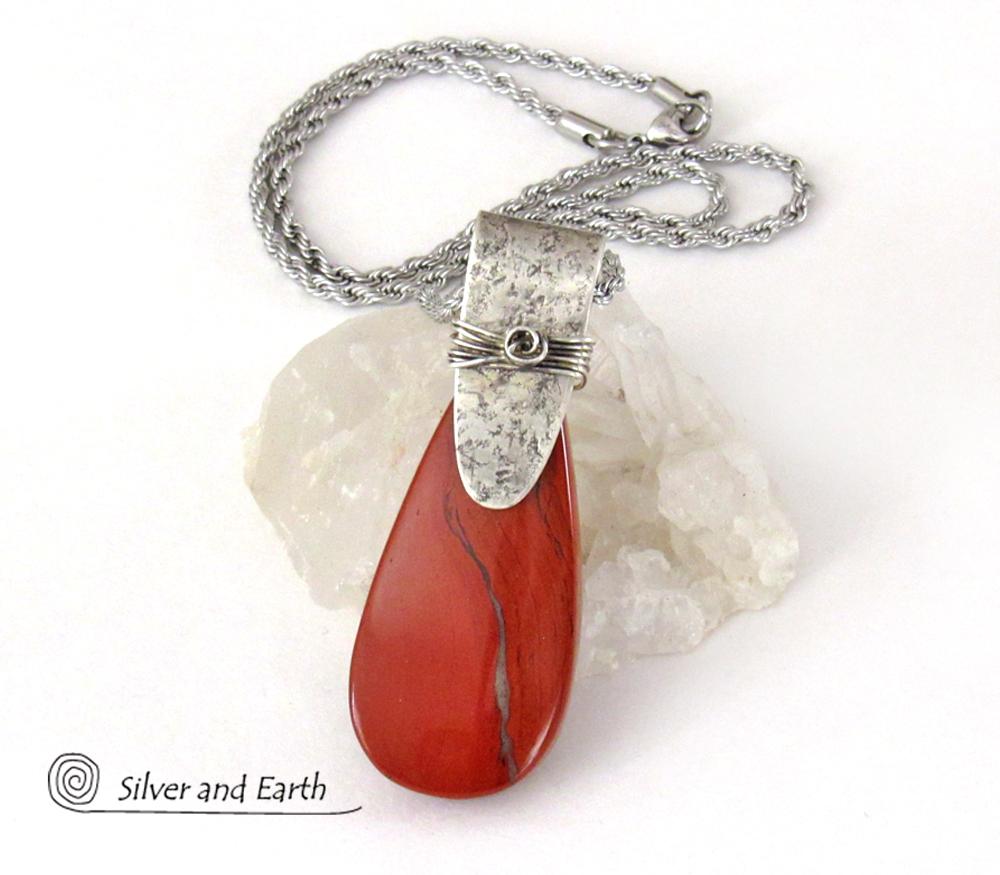 Red Jasper Sterling Silver Pendant Necklace - Artisan Handcrafted Silver & Gemstone Jewelry