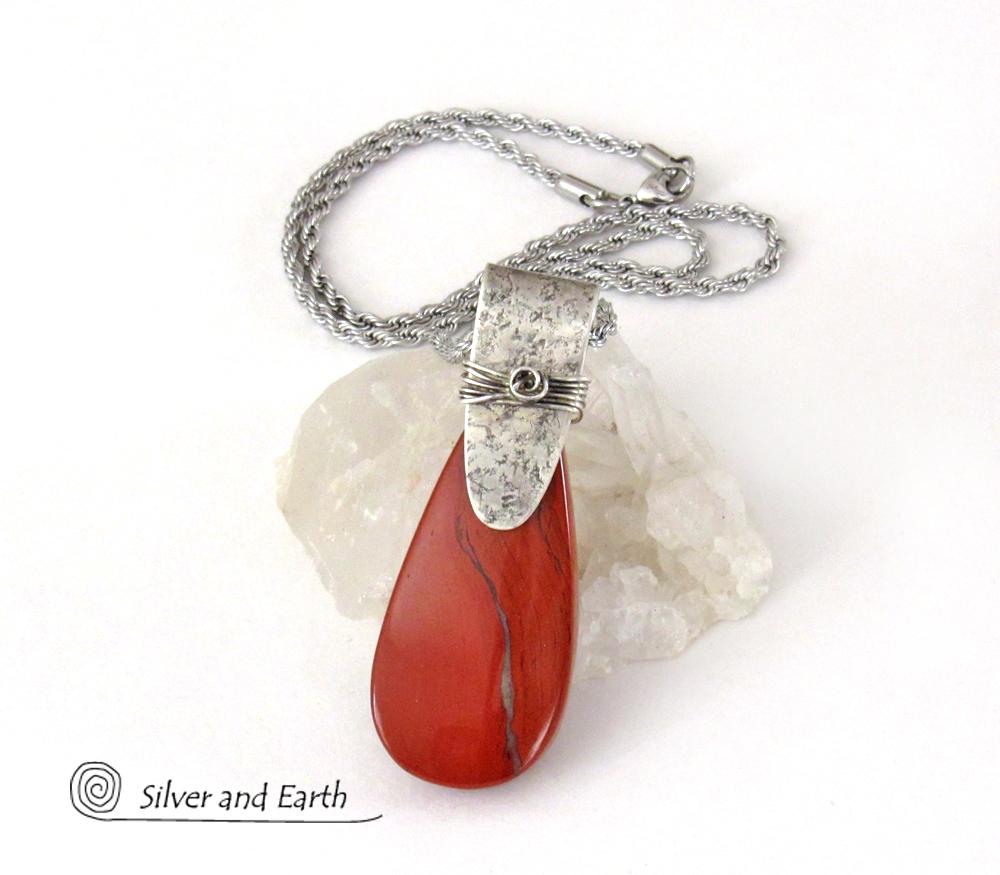 Red Jasper Sterling Silver Pendant Necklace - Artisan Handcrafted Silver & Gemstone Jewelry