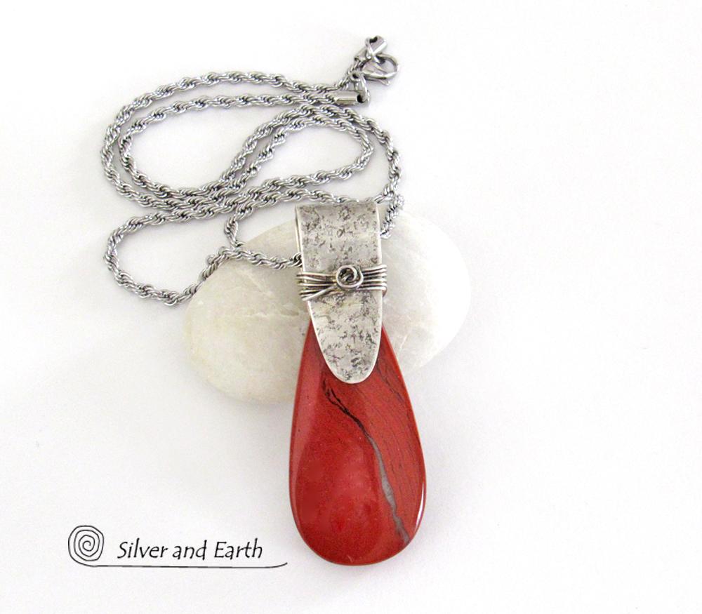 Red Jasper Sterling Silver Pendant Necklace - Artisan Handcrafted Silver & Gemstone Jewelry