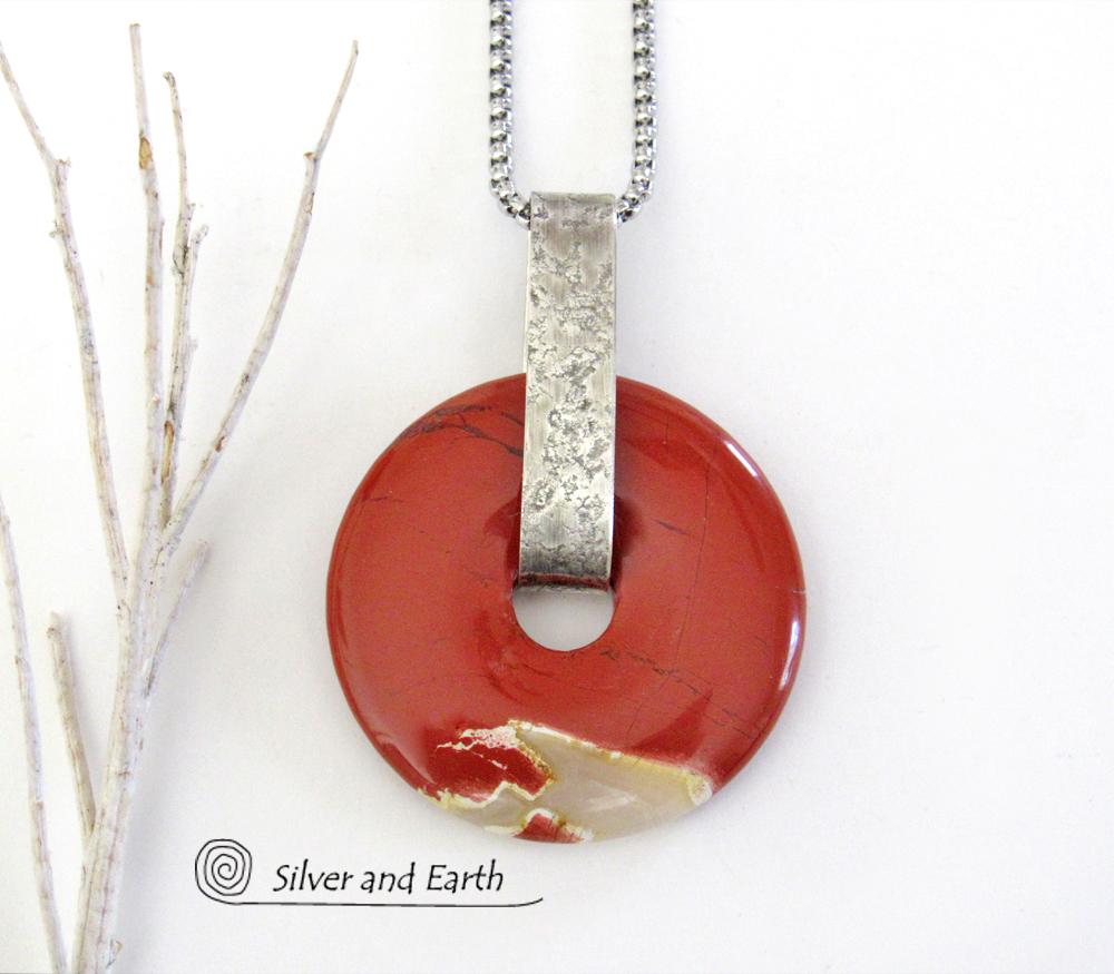 Red Jasper Sterling Silver Pendant Necklace - Natural Stone Jewelry