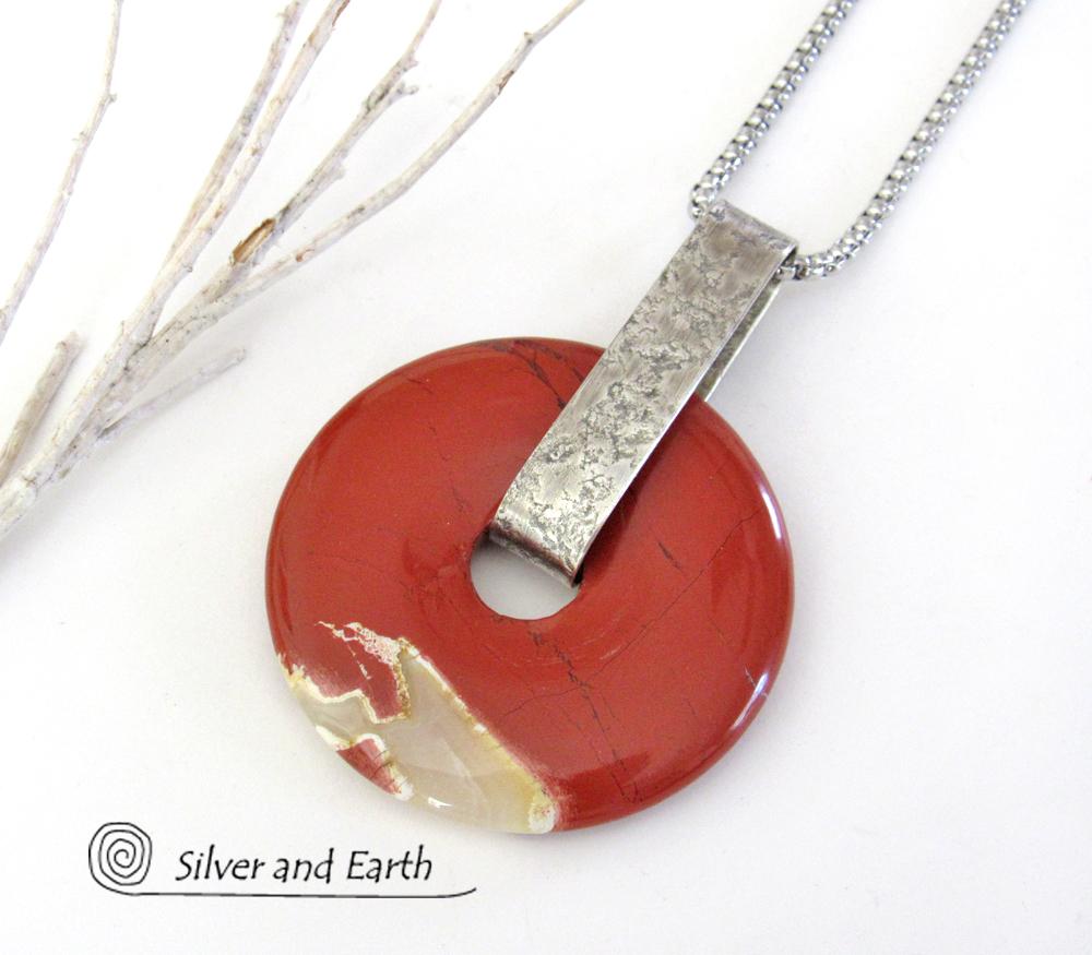 Red Jasper Sterling Silver Pendant Necklace - Natural Stone Jewelry
