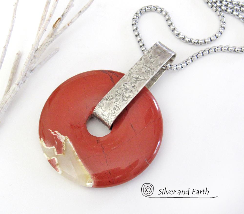 Red Jasper Sterling Silver Pendant Necklace - Natural Stone Jewelry