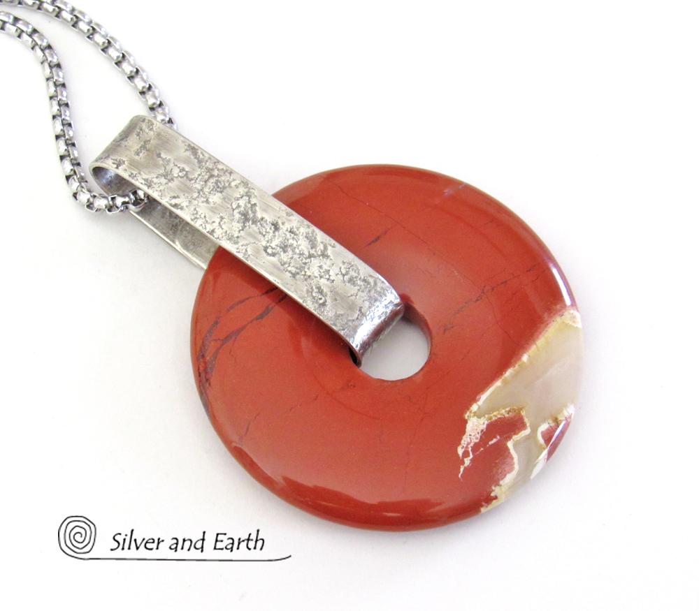 Red Jasper Sterling Silver Pendant Necklace - Natural Stone Jewelry
