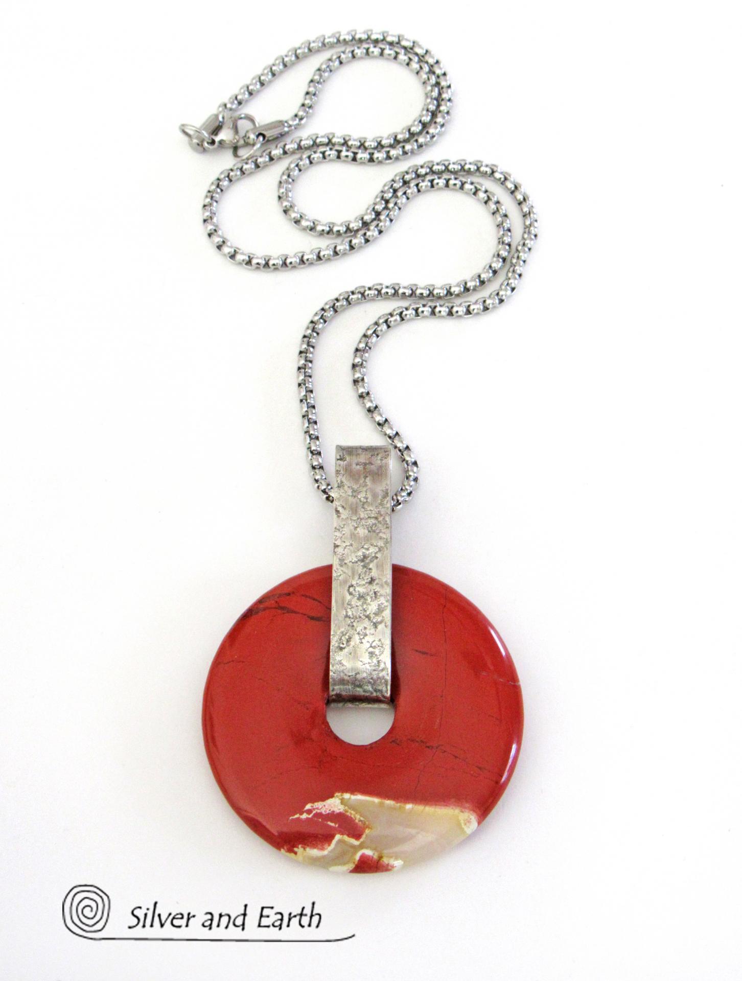 Red Jasper Sterling Silver Pendant Necklace - Natural Stone Jewelry