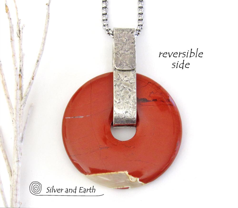 Red Jasper Sterling Silver Pendant Necklace - Natural Stone Jewelry