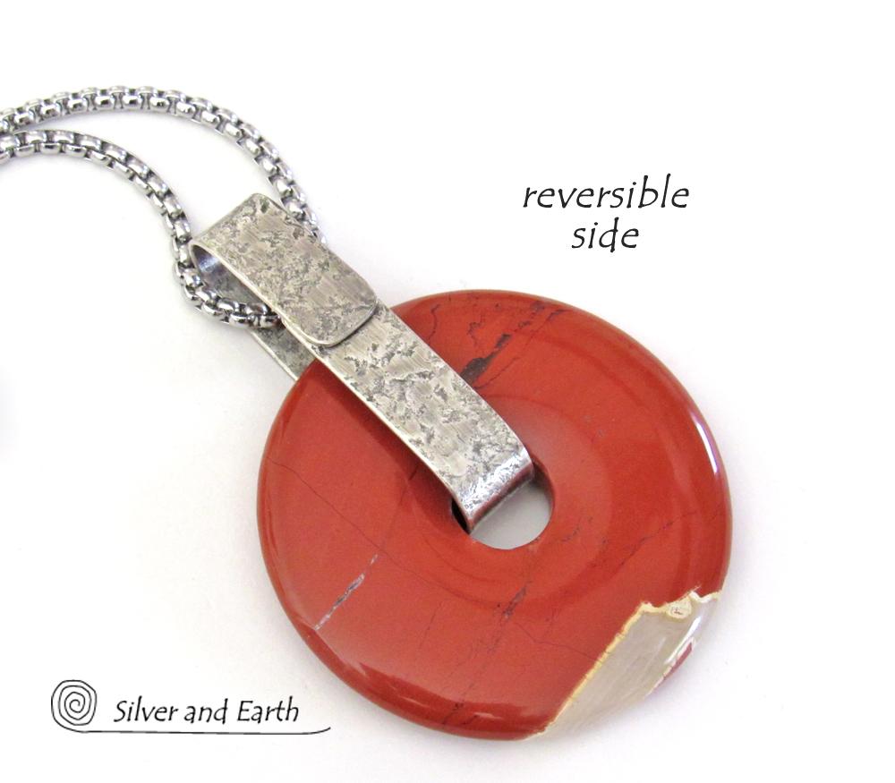 Red Jasper Sterling Silver Pendant Necklace - Natural Stone Jewelry