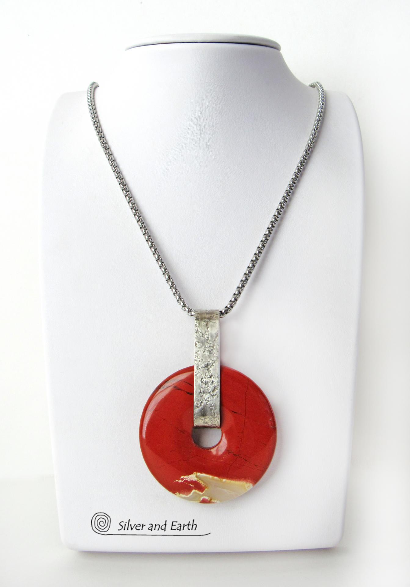 Red Jasper Sterling Silver Pendant Necklace - Natural Stone Jewelry
