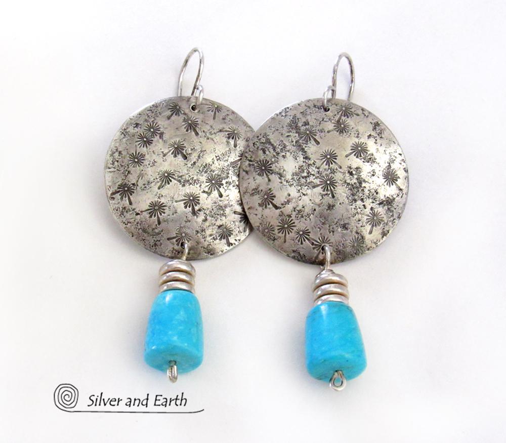 Sterling Silver Earrings with Dangling Sleeping Beauty Turquoise Stones