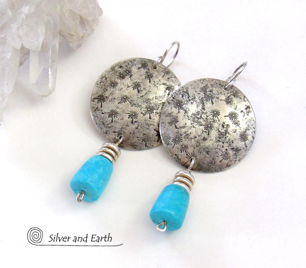 Sterling Silver Earrings with Dangling Sleeping Beauty Turquoise Stones