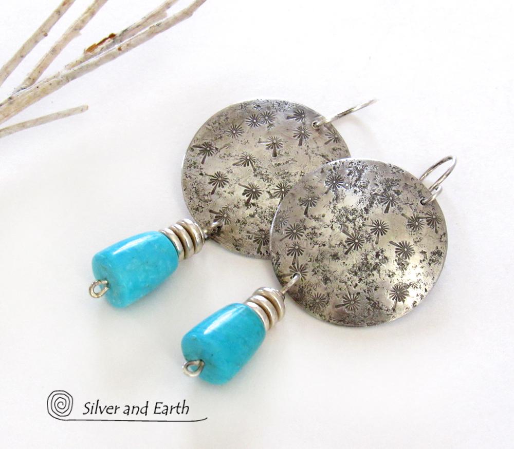 Sterling Silver Earrings with Dangling Sleeping Beauty Turquoise Stones