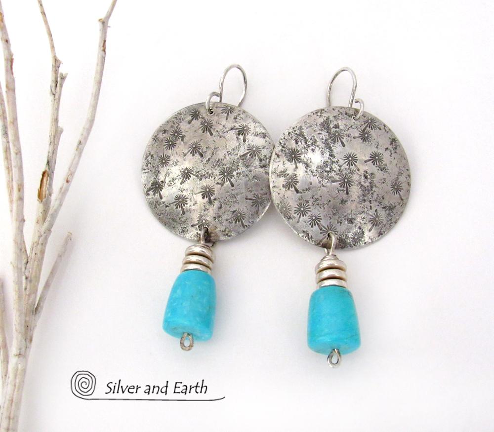 Sterling Silver Earrings with Dangling Sleeping Beauty Turquoise Stones