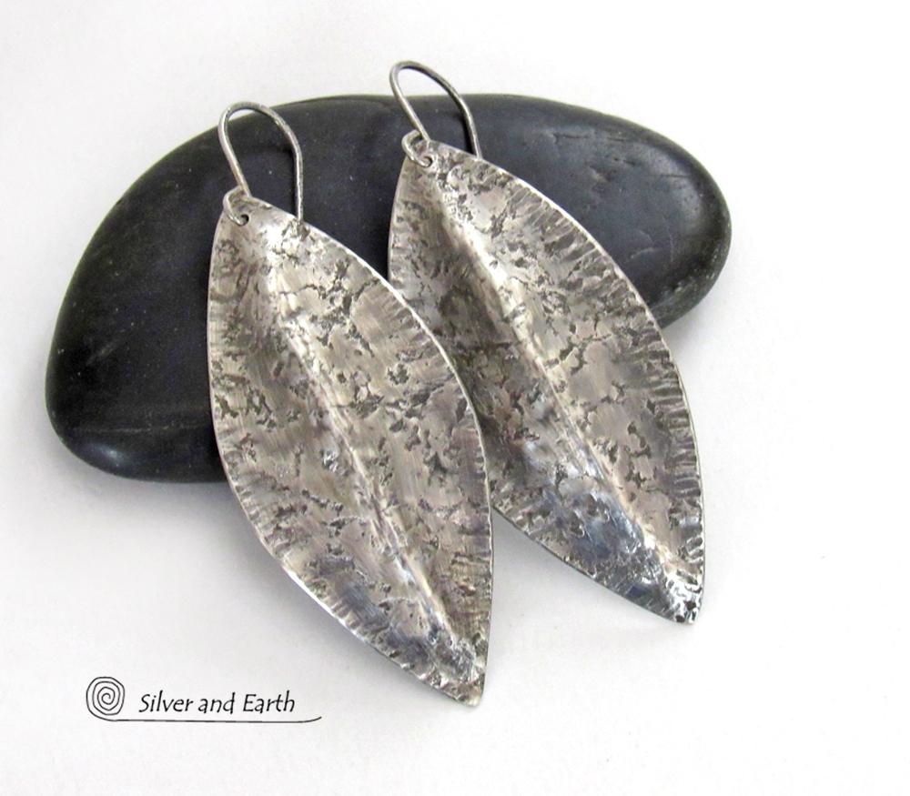 Sterling Silver Earrings with Hammered Rustic Organic Texture - Modern Contemporary Jewelry