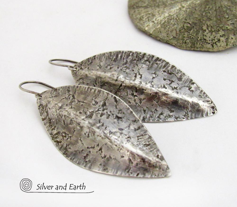 Sterling Silver Earrings with Hammered Rustic Organic Texture - Modern Contemporary Jewelry