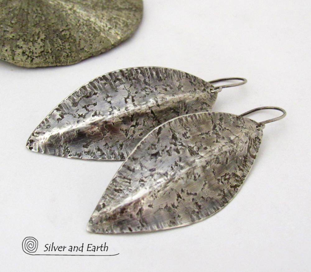 Sterling Silver Earrings with Hammered Rustic Organic Texture - Modern Contemporary Jewelry
