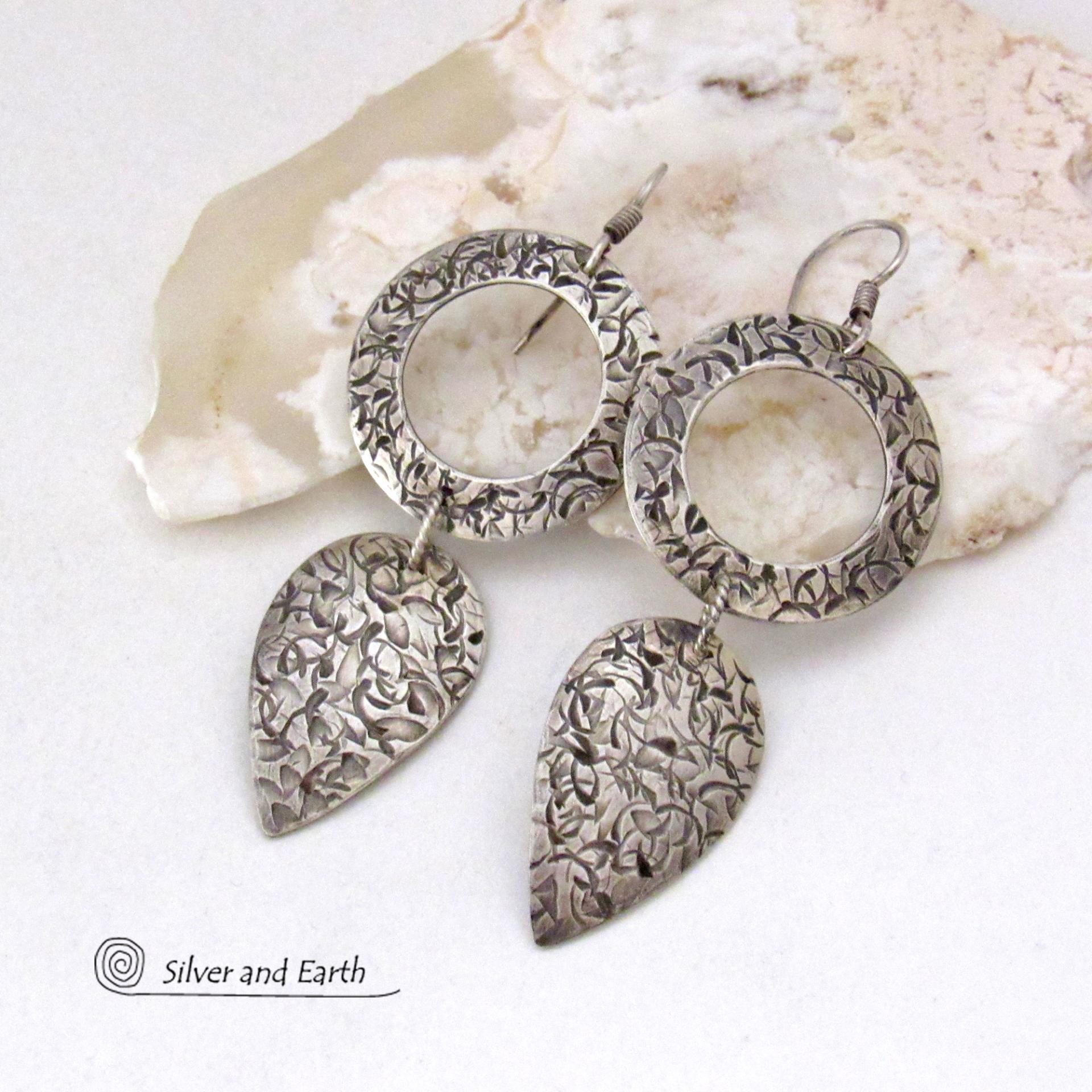 Textured Sterling Silver Dangle Earrings - Modern Contemporary Silver Jewelry