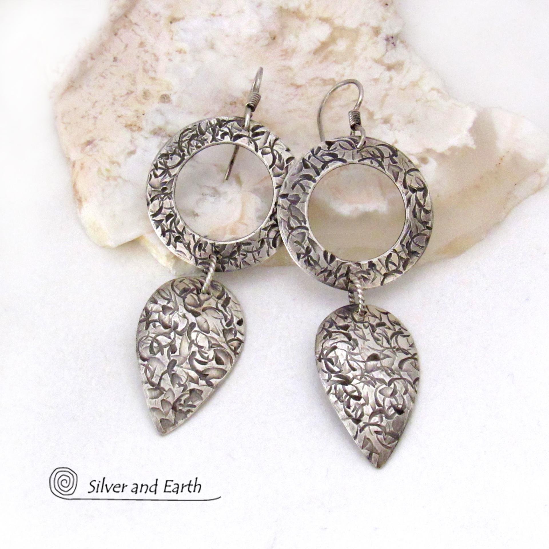 Textured Sterling Silver Dangle Earrings - Modern Contemporary Silver Jewelry