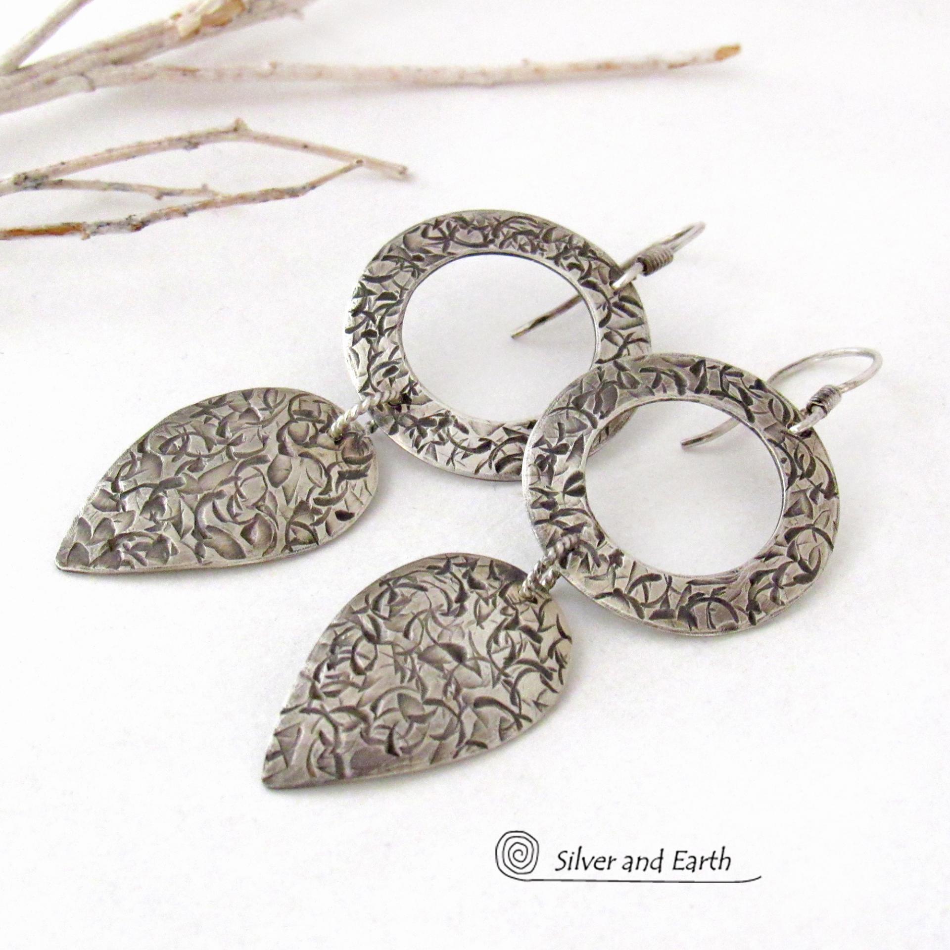 Textured Sterling Silver Dangle Earrings - Modern Contemporary Silver Jewelry