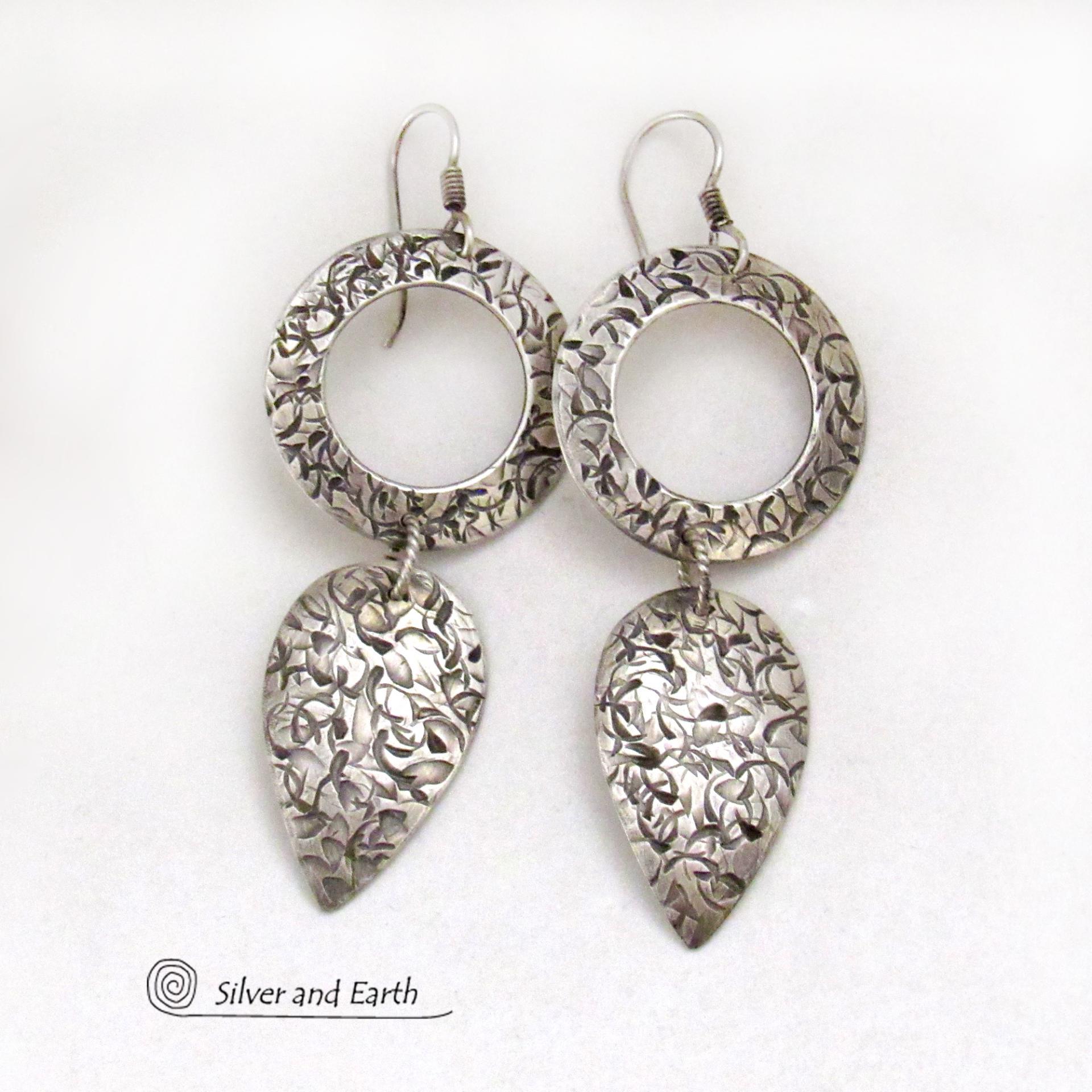 Textured Sterling Silver Dangle Earrings - Modern Contemporary Silver Jewelry