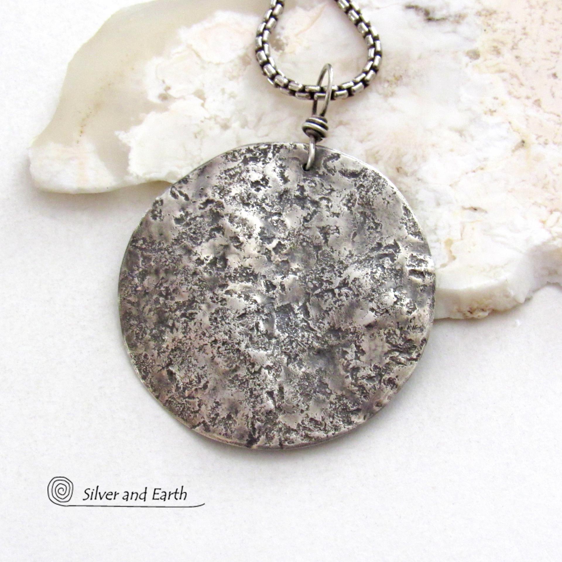 Hammered Sterling Silver Moon Necklace - Handmade Earthy Celestial Jewelry