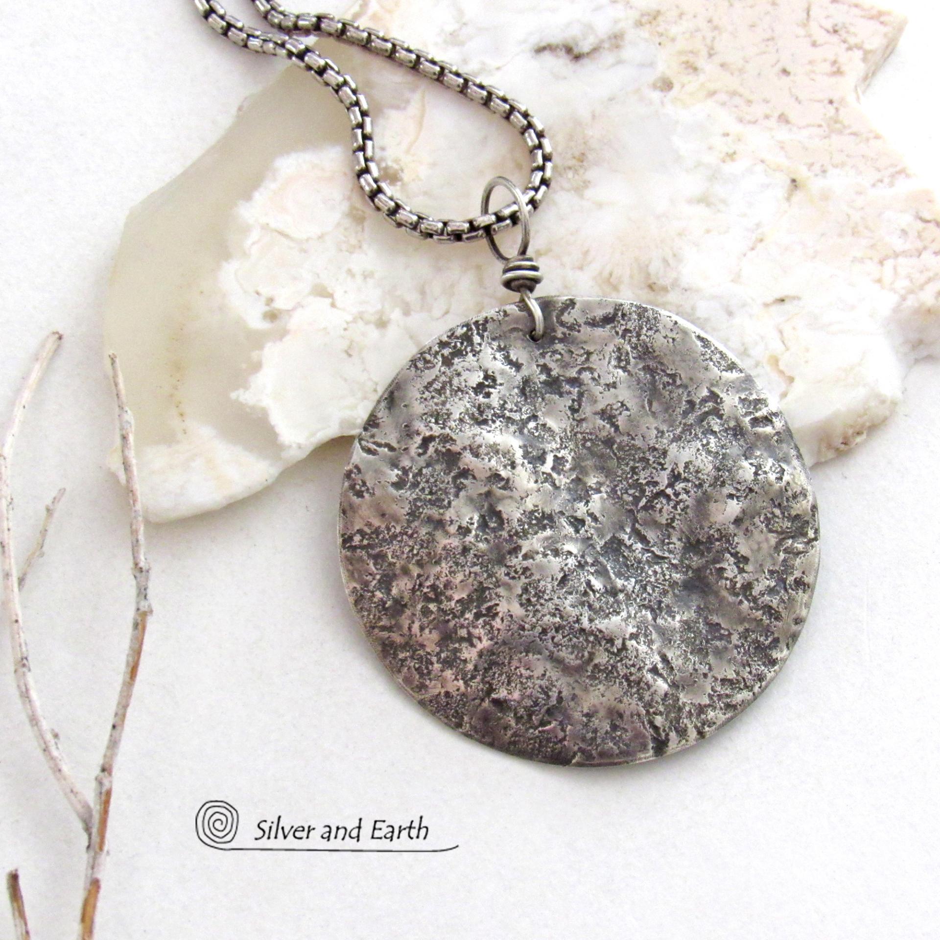 Hammered Sterling Silver Moon Necklace - Handmade Earthy Celestial Jewelry