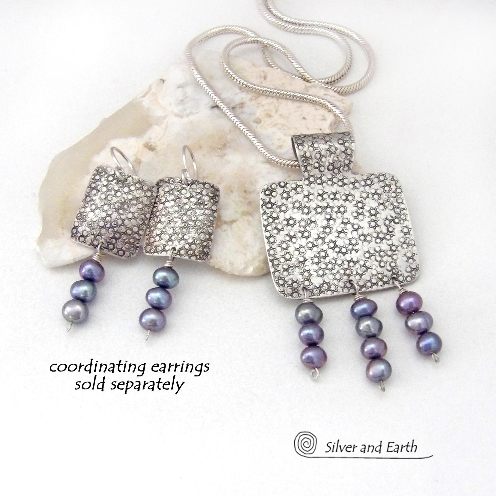 Sterling Silver Necklace with Dangling Blue Freshwater Pearls - Modern Elegant Dressy Jewelry - Matching Earrings Sold Separately
