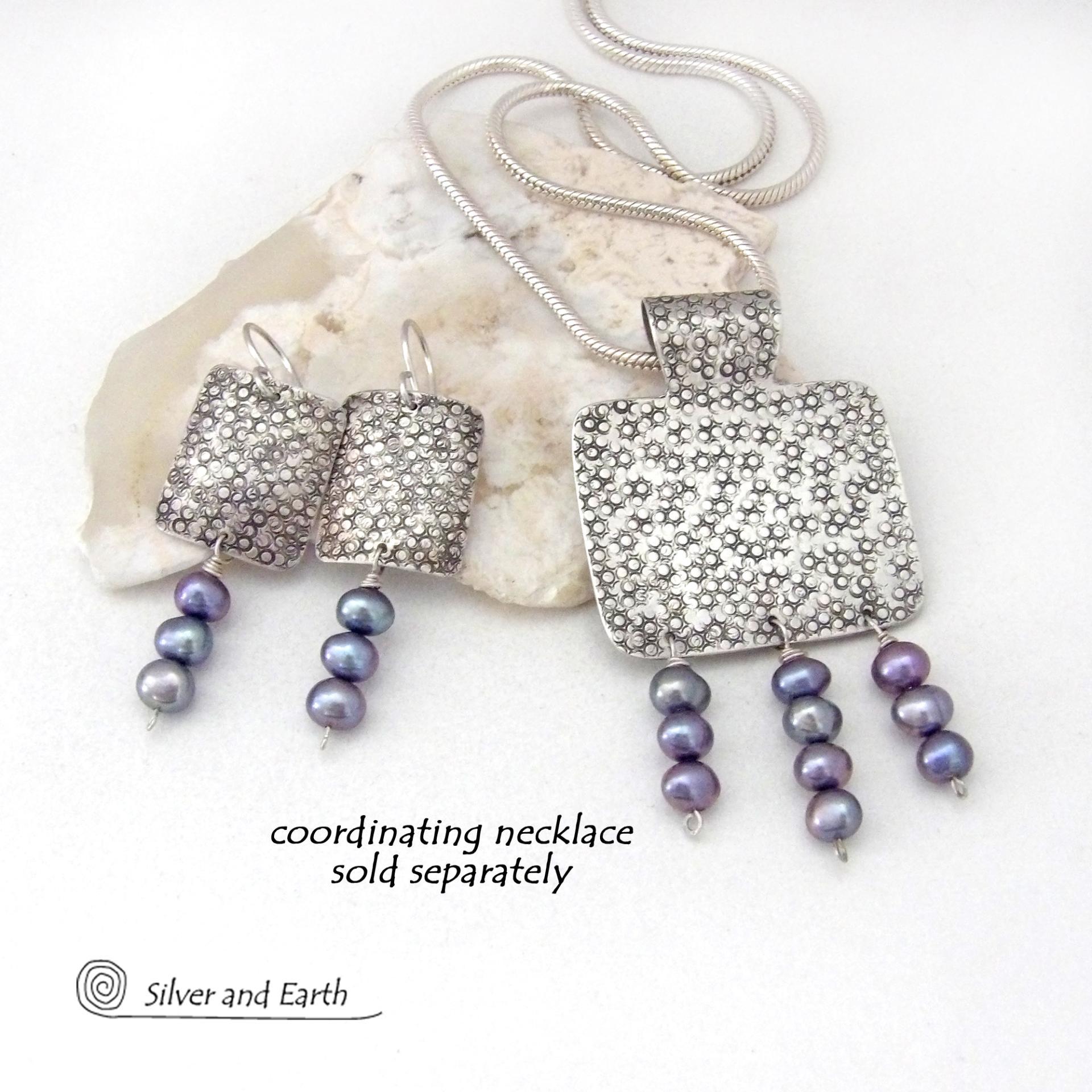 Small Sterling Silver Earrings with Dangling Blue Freshwater Pearls