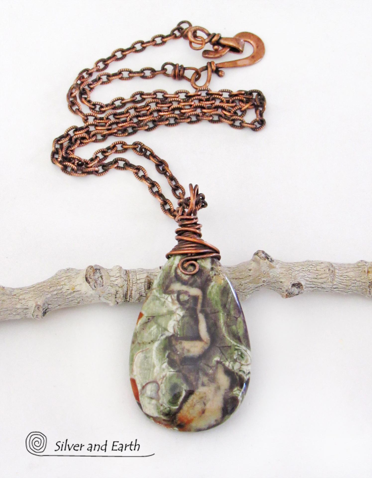 Mushroom Rhyolite Jasper Pendant on Copper Chain Necklace - Earthy Natural One of a Kind Stone Jewelry